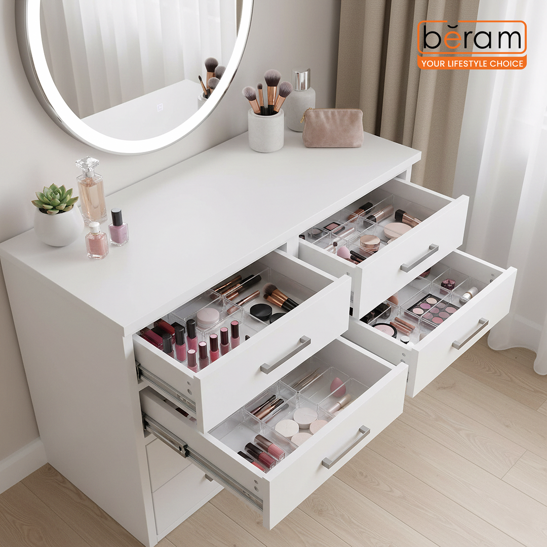 Beram 25PCS Clear Drawer Organizer Set Transparent PET Storage Bins with Non-Slip Base Includes 8 Small 8Medium 6Large 3XL Sizes Stackable Multi-Purpose Containers for Makeup Kitchen Office Bathroom