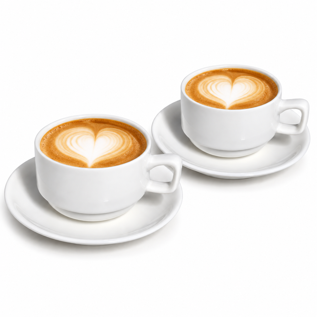 12 Piece Ceramic Cup and Saucer Set, 6 Coffee Tea Cups with 6 Matching Saucers, 220ml White Ceramic Espresso Cappuccino Tea Set for Home Kitchen Office Dining