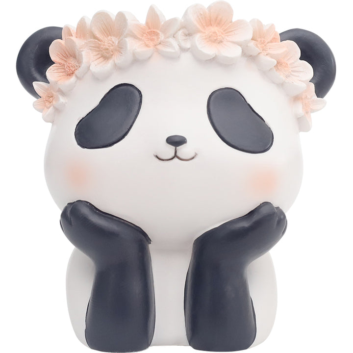 Fantasy 2PCS Flower Pot Set Kitty and Panda Polyresin Cute Animal Succulent Planters with Flower Crown Decorative Mini Vase Indoor Outdoor Home Office Desk Decor Pen Pencil Holder Propagator Kit