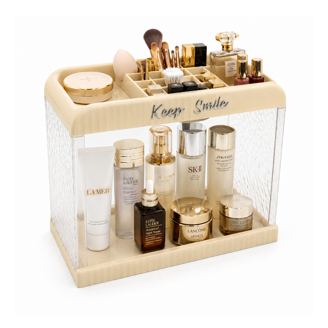 Beram 2-Tier Bathroom Storage Rack Beige Plastic Shelf Organizer for Toiletries Cosmetics & Essentials Durable Plastic Organizer Shelf for Vanity Sink or Countertop Use