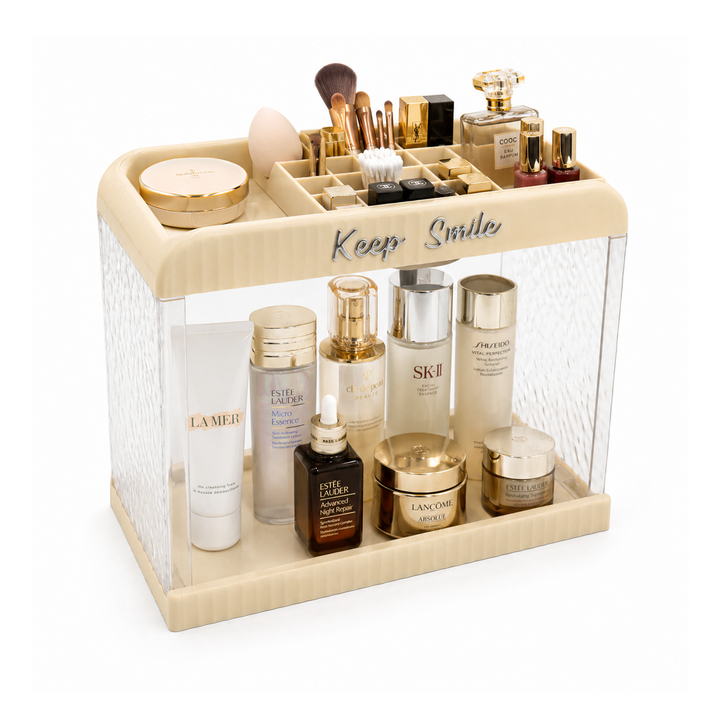 Beram 2-Tier Bathroom Storage Rack Beige Plastic Shelf Organizer for Toiletries Cosmetics & Essentials Durable Plastic Organizer Shelf for Vanity Sink or Countertop Use