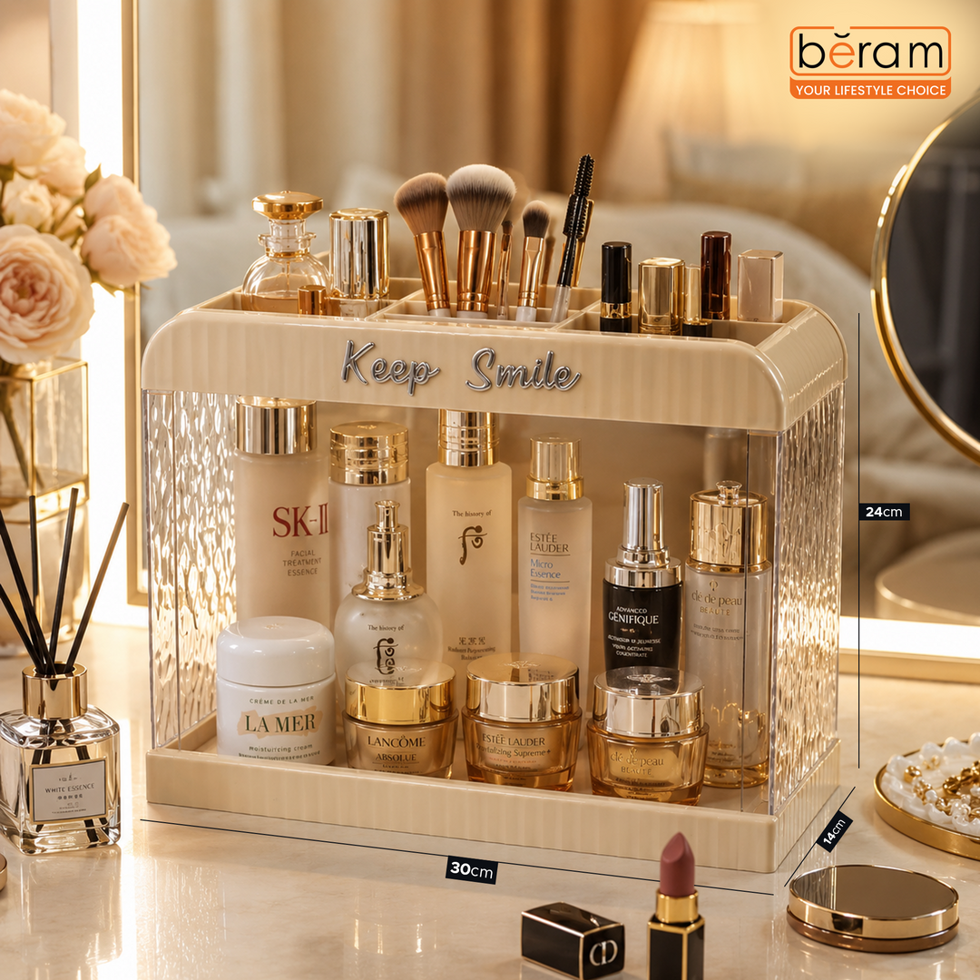 Beram 2-Tier Bathroom Storage Rack Beige Plastic Shelf Organizer for Toiletries Cosmetics & Essentials Durable Plastic Organizer Shelf for Vanity Sink or Countertop Use