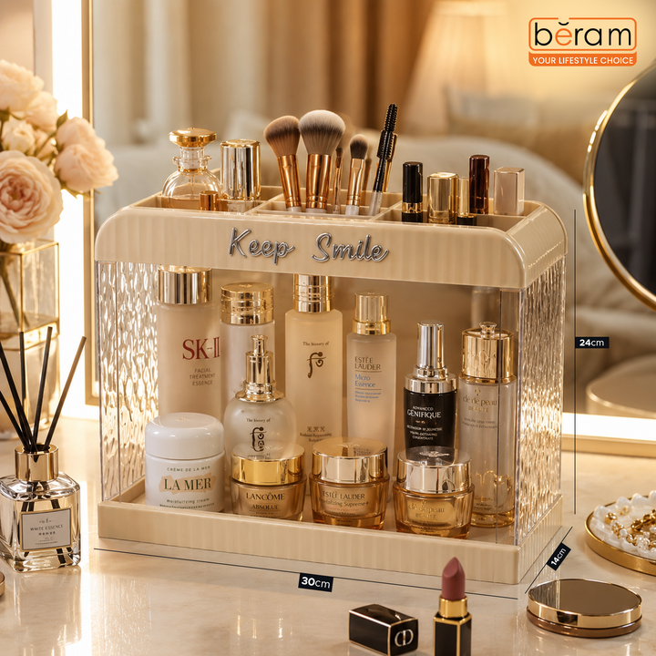 Beram 2-Tier Bathroom Storage Rack Beige Plastic Shelf Organizer for Toiletries Cosmetics & Essentials Durable Plastic Organizer Shelf for Vanity Sink or Countertop Use
