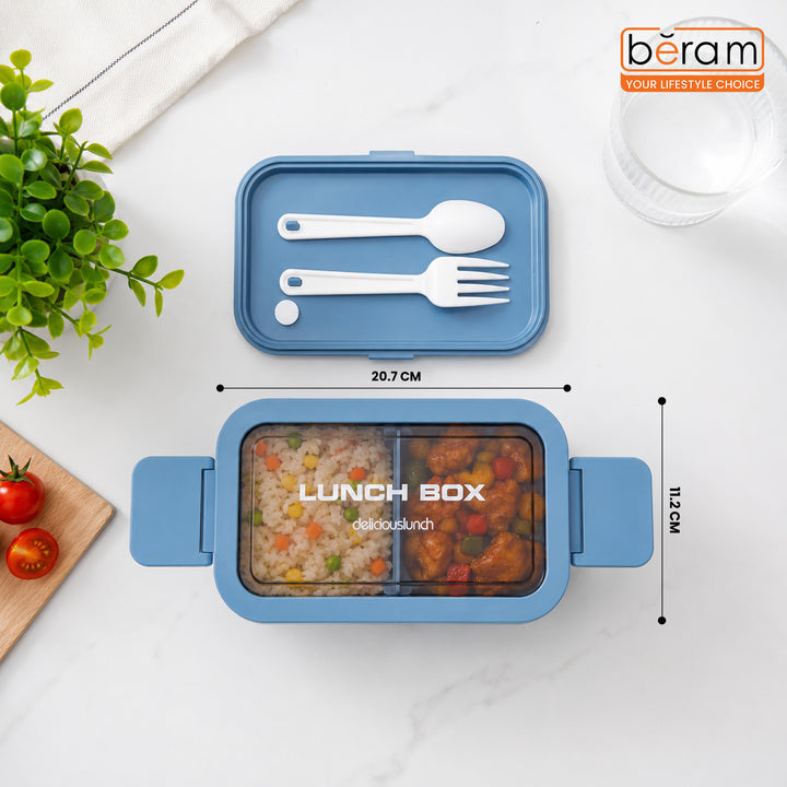 Beram PP Plastic & Silicone  Bento Lunch Box 2-Layer with Cutlery Set 1350ml Portable Insulated Tiffin Box for Kids & Adults Stackable Leakproof Food Container Silicone
