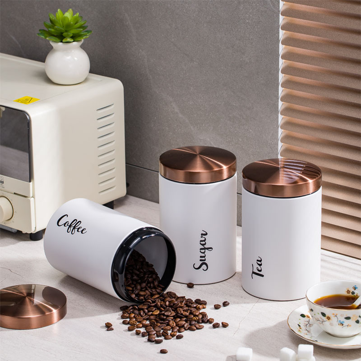 BERAM Tea Sugar Coffee Container Set Airtight Kitchen Storage Container with Lid Home and Kitchen Stylish Storage Container Jar for Sugar Tea and Coffee Home Improvement Essentials
