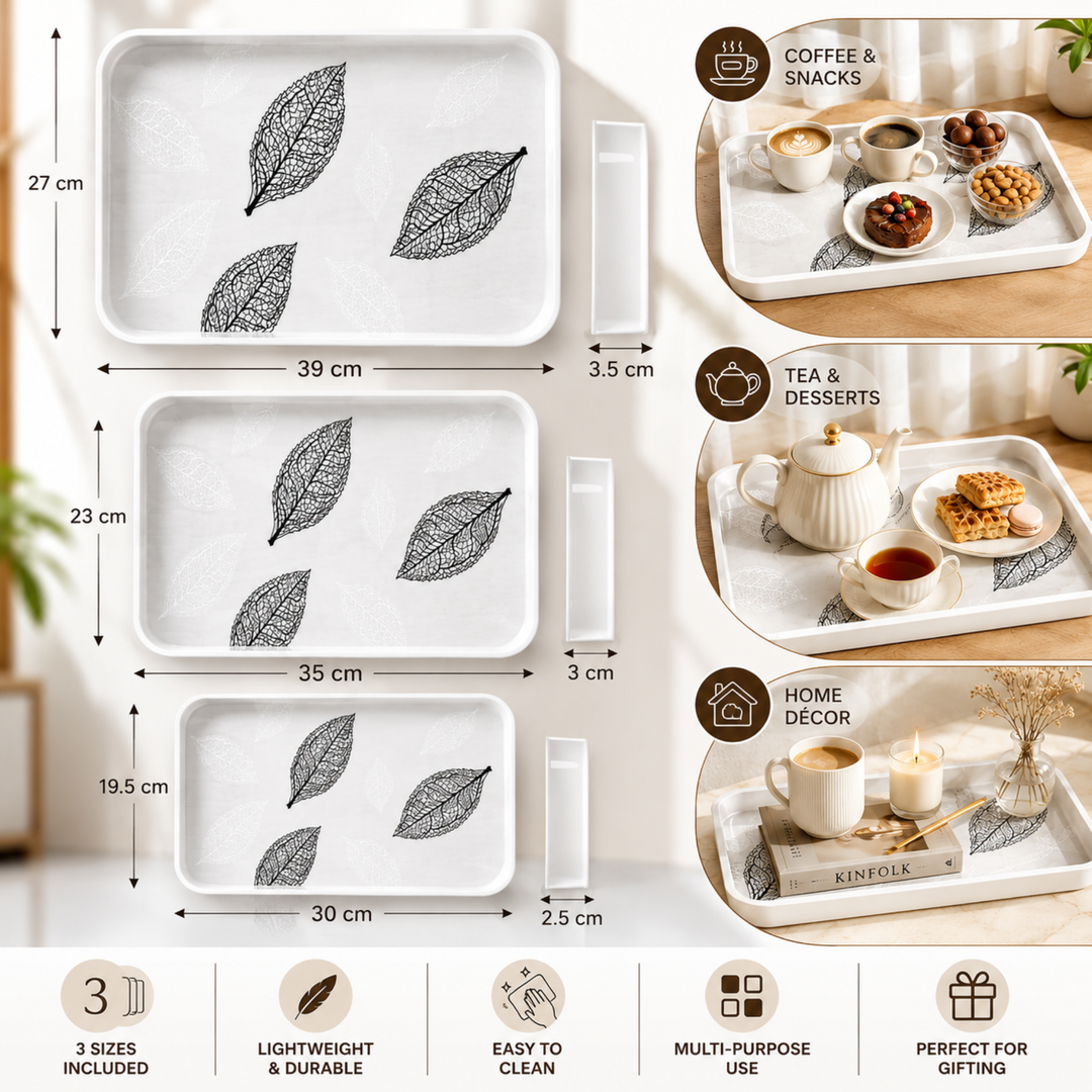 Melamine  Tray White Set Serving Tray Microwave Safe Look Lightweight Durable Platter for Snacks Desserts Tea Coffee Dining Kitchen Party and Restaurant Use