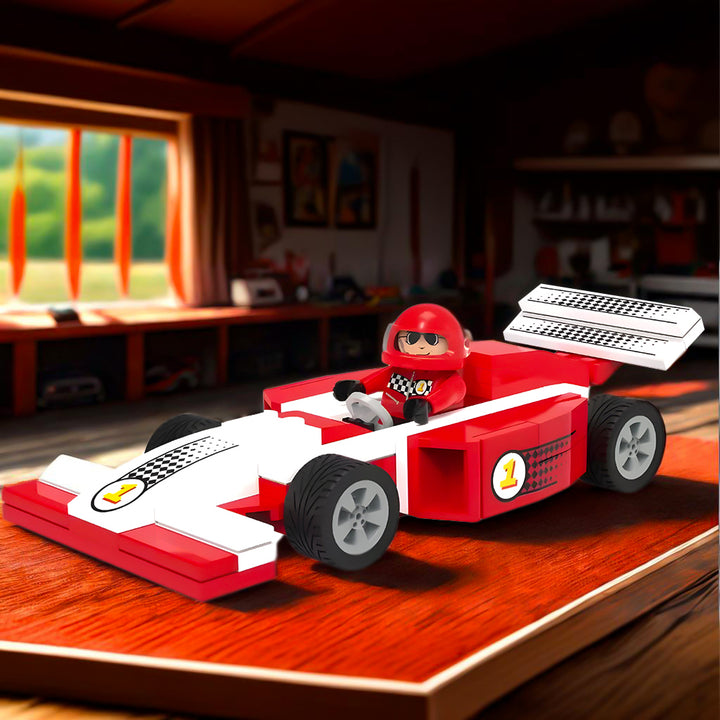 Playtive Racing Car Building Set – 86 Pieces, Compatible with Standard Bricks, for Kids Ages 5+, Includes Driver Figure, Adjustable Rear Spoiler, STEM Toy for Imaginative Play, TÜV Rheinland Certified, Easy-to-Build DIY Vehicle Toy Kit
