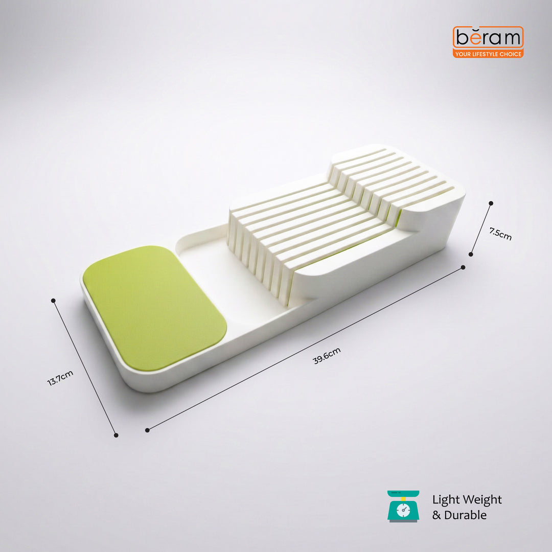 Beram Expandable Kitchen Drawer Utensil Organizer Rack Adjustable Knife & Cutlery Storage Tray Durable PP Material 39.6×13.7×7.5 cm Space-Saving Kitchen Drawer Organizer