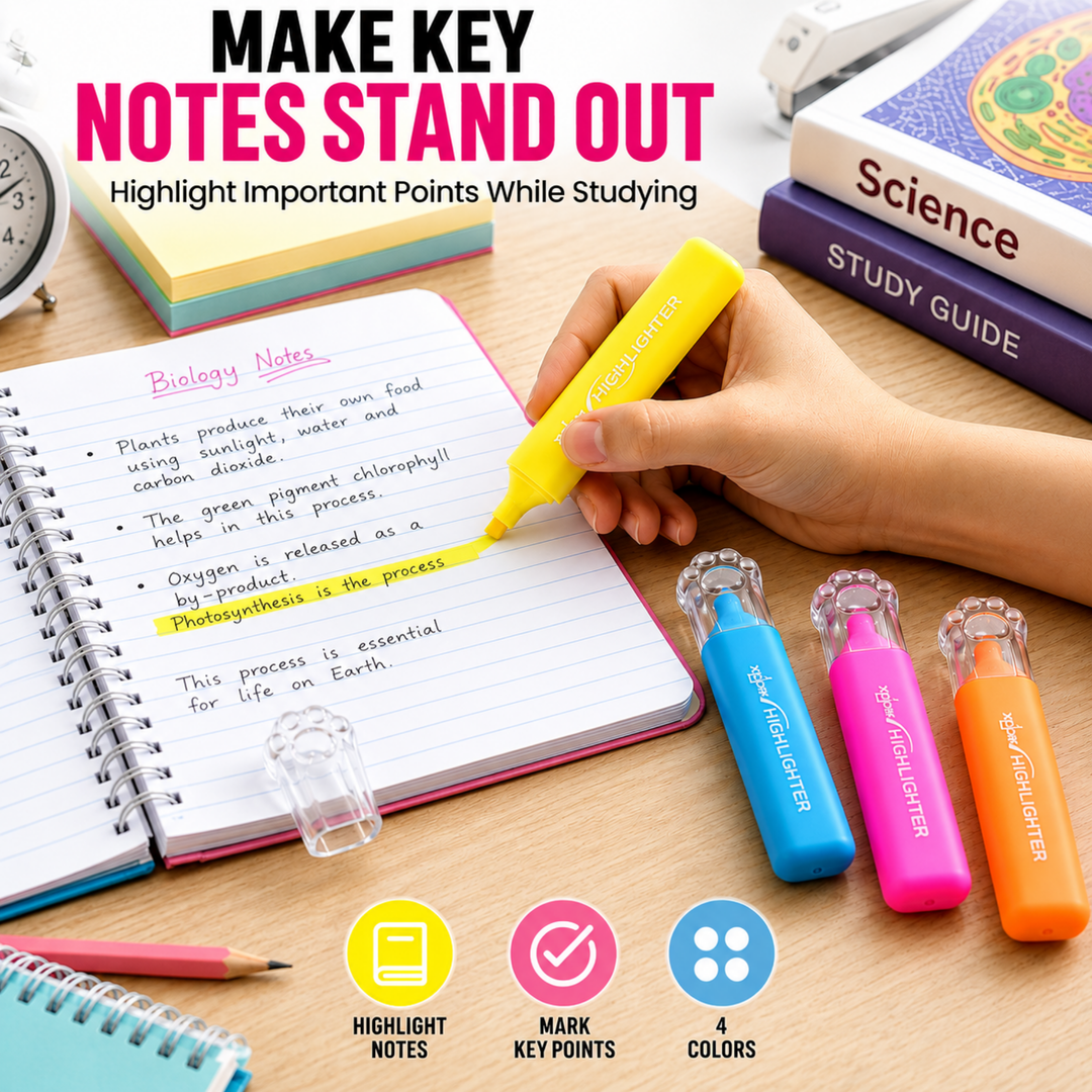 Highlighter Pen with Chisel Tip, Highlighting Marker for Notes, Documents, Textbooks & Study, Comfortable Wide Body Marker Pen for School, Office, Home & Everyday Stationery Use 4 Pcs Set