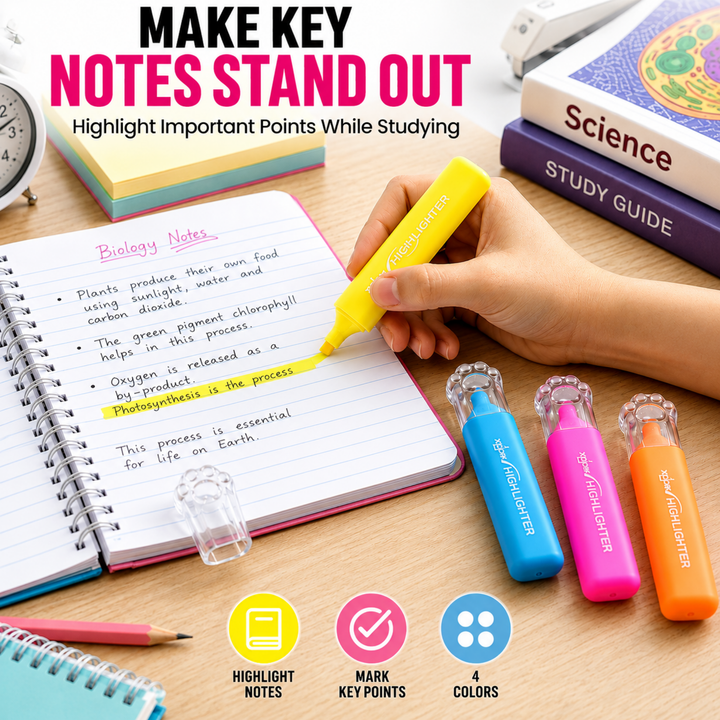 Highlighter Pen with Chisel Tip, Highlighting Marker for Notes, Documents, Textbooks & Study, Comfortable Wide Body Marker Pen for School, Office, Home & Everyday Stationery Use 4 Pcs Set