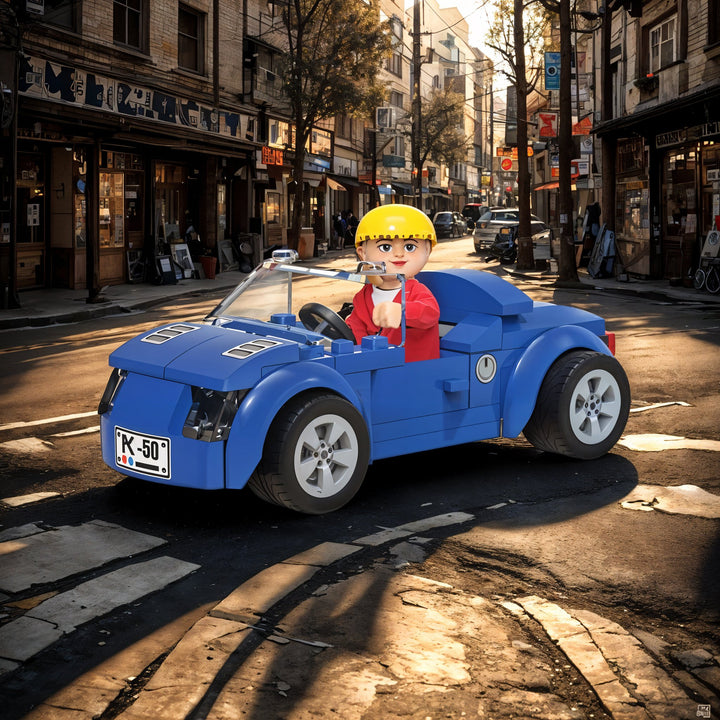 Playtive Convertible Car Building Set – 64 Piece Construction Toy for Kids Aged 5+ – Compatible with All Standard Building Bricks – Includes Mini Figurine – Encourages Creativity, Motor Skills & STEM Learning – Certified Safe TÜV & GS Approved