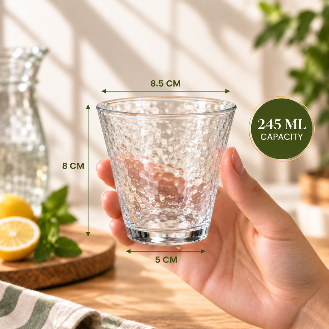 7 Piece Glass Drink Set with Pitcher and 6 Glasses, 11 OZ Drinking Tumblers, Clear Textured Glass Water Juice Beverage Serving Set with Lid, Dishwasher Safe for Home Dining Parties