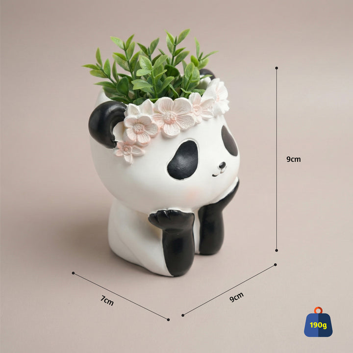 Fantasy 2PCS Flower Pot Set Kitty and Panda Polyresin Cute Animal Succulent Planters with Flower Crown Decorative Mini Vase Indoor Outdoor Home Office Desk Decor Pen Pencil Holder Propagator Kit