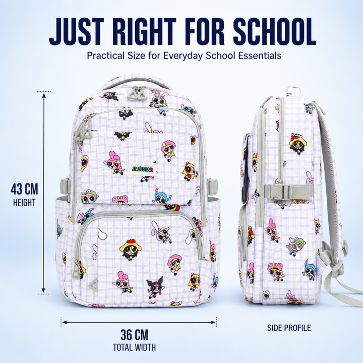 Powerpals School Bag, Lightweight Backpack with Multiple Compartments, Front Utility Pocket, Side Bottle Pockets & Adjustable Shoulder Straps