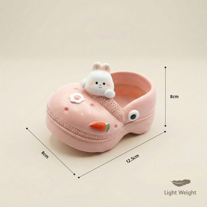 Crocs Shape Animal Flower Pot Set Pink Bunny and Green Panda Polyresin Cute Succulent Planters with Drainage Hole Indoor Outdoor Decorative Flower Pots Home Office Desk Decor Pen Pencil Holder Gift