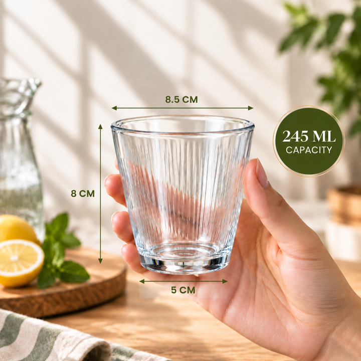 7 Piece Glass Drink Set with Pitcher and 6 Glasses, 11 OZ Drinking Tumblers, Clear Textured Glass Water Juice Beverage Serving Set with Lid, Dishwasher Safe for Home Dining Parties