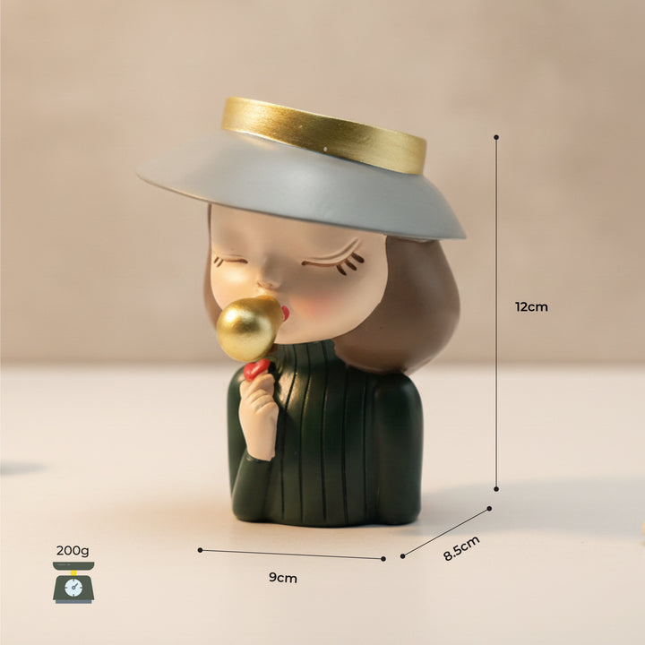 Charming Figurine Set Green Pink Grey Polyresin Decorative Flower Vase Cute Girl Succulent Pot Modern Indoor Home Office Table Decor Propagator Kit Gift Set