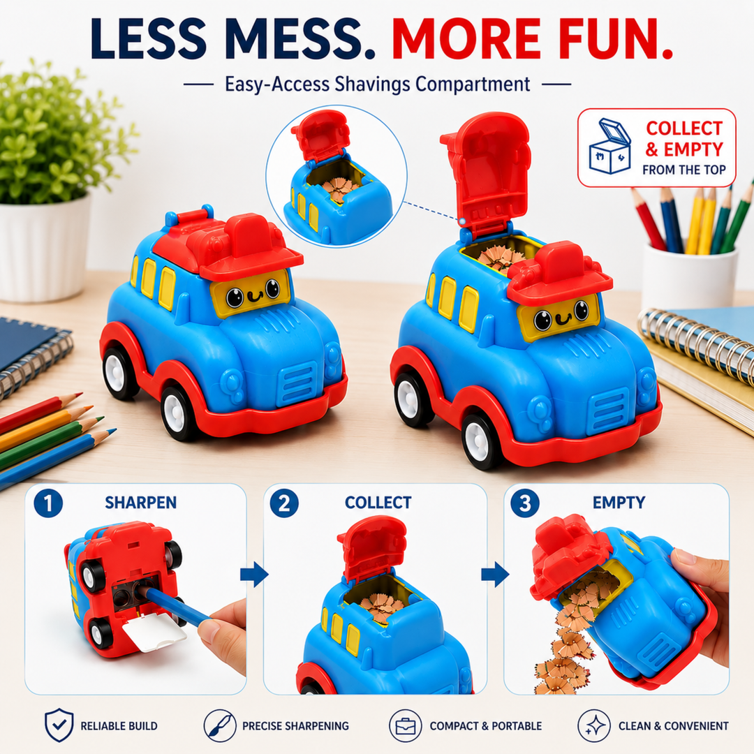 Car Shaped Pencil Sharpener, Cute Vehicle Design Pencil Sharpener, Compact Manual Pencil Sharpener for Students, School, Office, Drawing, Sketching, Writing and Everyday Stationery