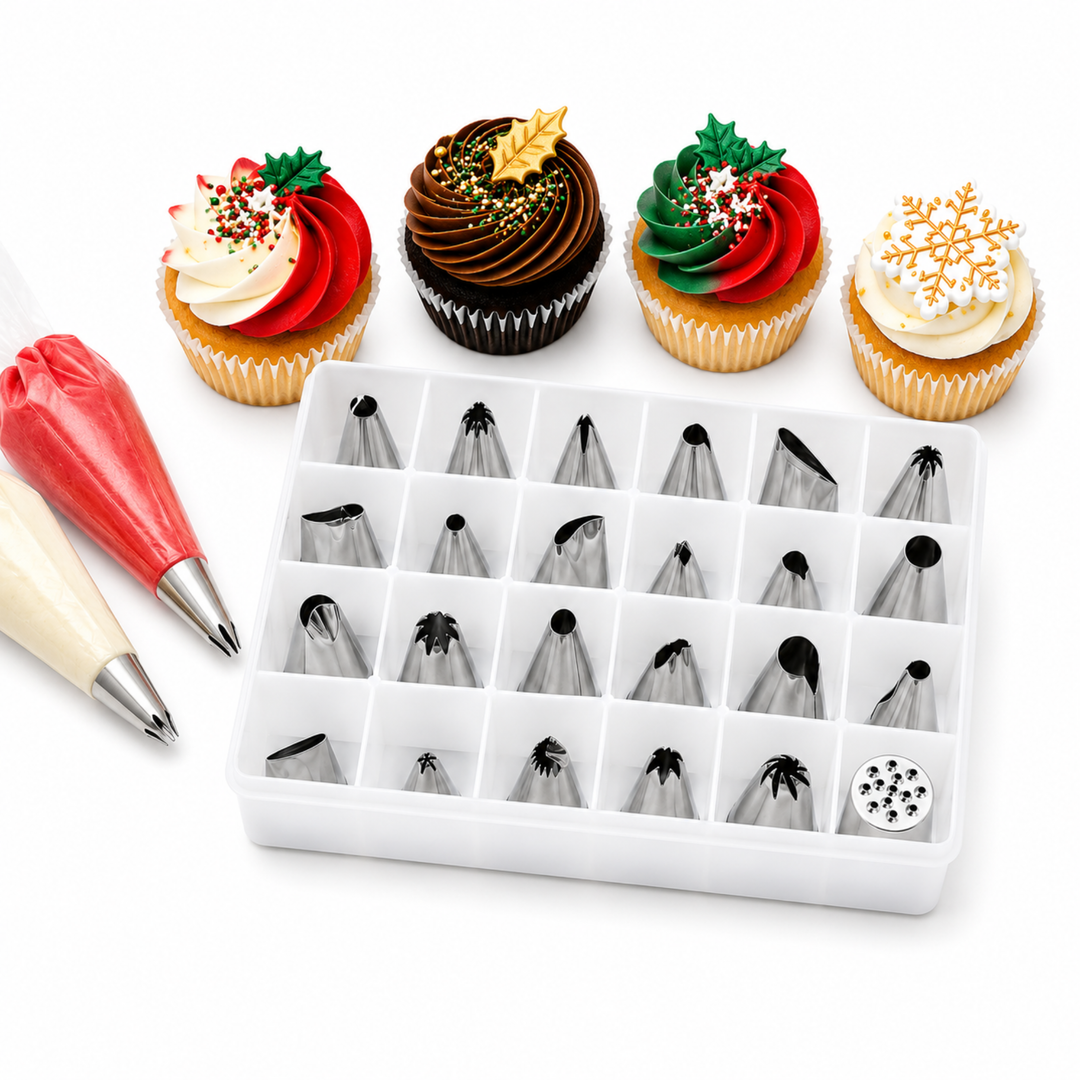 BERAM 24 Pieces Piping Nozzles Stainless Steel Cake Decorating Tools Icing Nozzle Set with Box Cake Decorating Pastry Set Nozzle Tips for Buttercream Frosting Cupcakes Cookies Fondant Designs