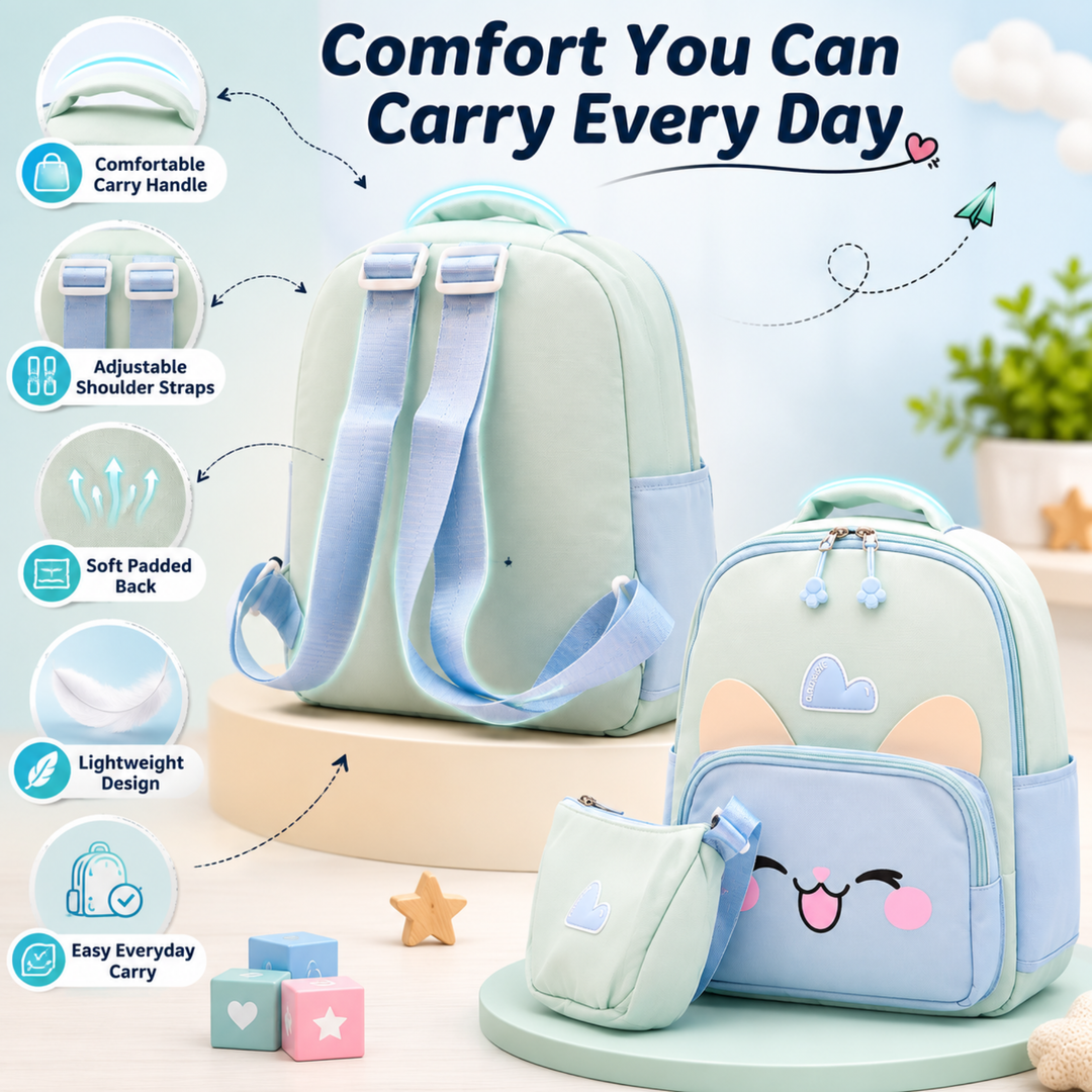 Buddy Animal School Backpack with Matching Side Bag, Lightweight Student Book Bag Set, Cute Cartoon School Backpack with Adjustable Shoulder Straps, Multi Pocket Backpack School, Daily Use & Travel.