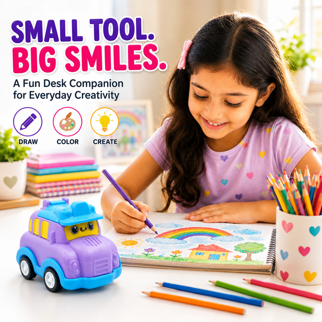 Car Shaped Pencil Sharpener, Cute Vehicle Design Pencil Sharpener, Compact Manual Pencil Sharpener for Students, School, Office, Drawing, Sketching, Writing and Everyday Stationery