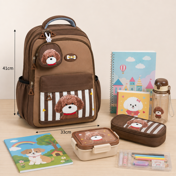 Puppy School Bag, Lightweight Backpack with Multiple Compartments, Front Utility Pocket, Side Bottle Pockets & Adjustable Padded Shoulder Straps