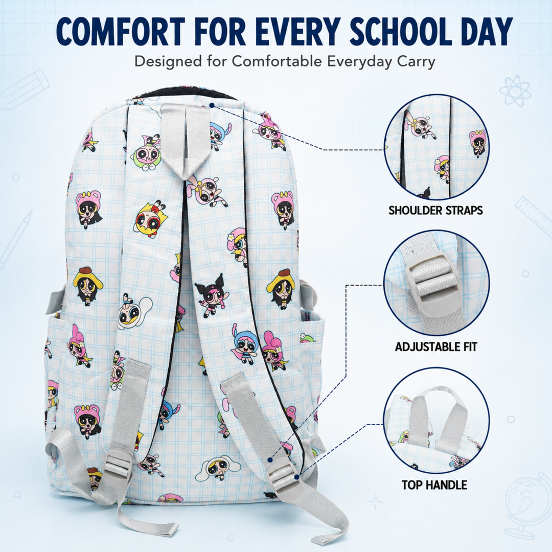 Powerpals School Bag, Lightweight Backpack with Multiple Compartments, Front Utility Pocket, Side Bottle Pockets & Adjustable Shoulder Straps