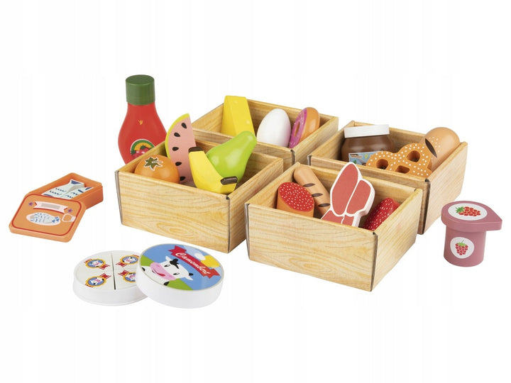 Playtive 29-Piece Wooden Food Set for Kids – Pretend Play Grocery Toy  Includes Fruits, Vegetables, Meat & Bakeries – Inspired Educational Toy for Toddlers, Durable & Safe Wood – Ages 2+
