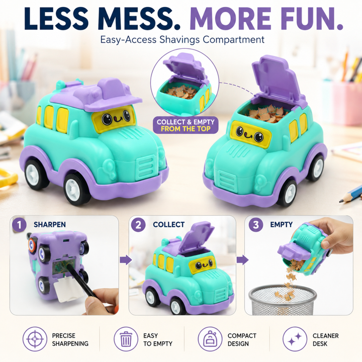 Car Shaped Pencil Sharpener, Cute Vehicle Design Pencil Sharpener, Compact Manual Pencil Sharpener for Students, School, Office, Drawing, Sketching, Writing and Everyday Stationery