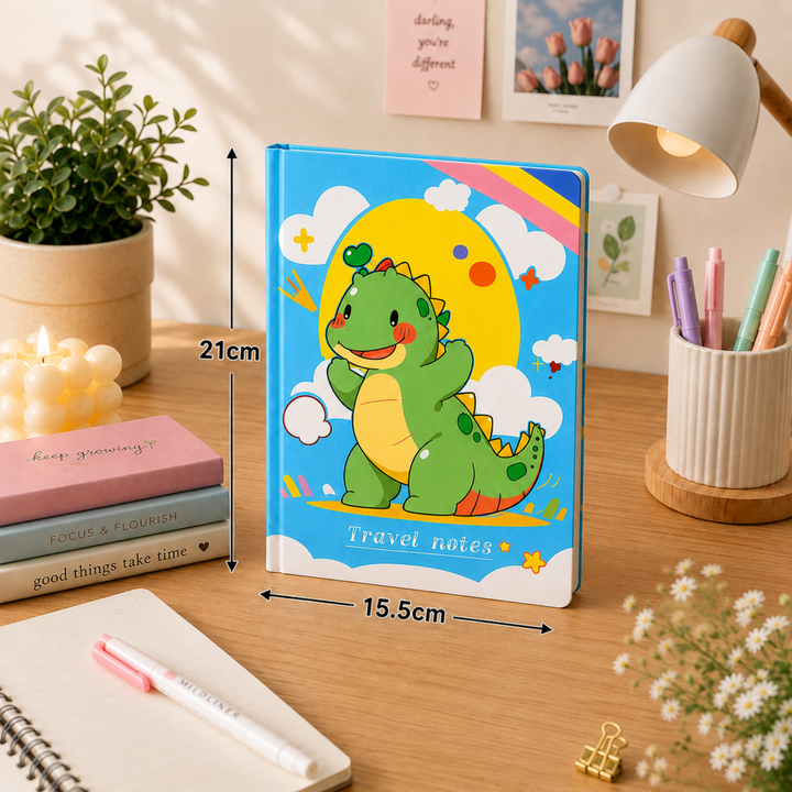 Dinosaur Diary for Students, Cute Dinosaur Notebook for Boys and Girls, Colorful Cartoon Ruled Journal for Writing, Drawing, School Notes, Travel & Everyday Use