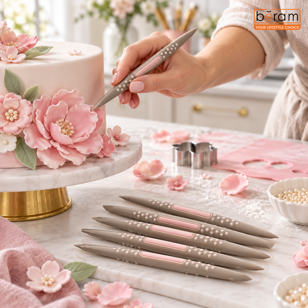 BERAM Fondant Tool Kit 6 Piece Cake Decorating Tools Set Engraving Pens & Needles Food-Grade Plastic Shaping & Molding Tools for DIY Cake Design Fondant & Sugar Craft Detailing Baking Accessories