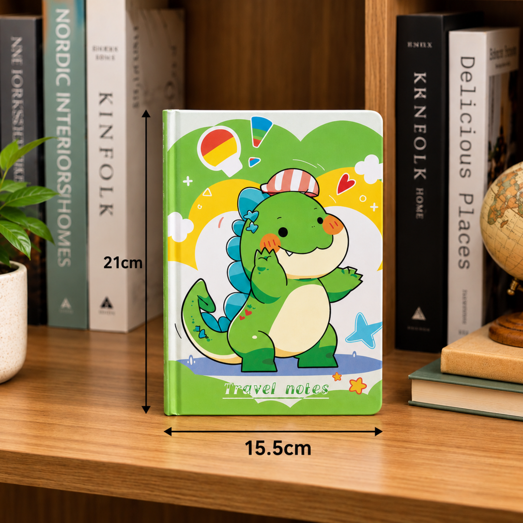 Dinosaur Diary for Students, Cute Dinosaur Notebook for Boys and Girls, Colorful Cartoon Ruled Journal for Writing, Drawing, School Notes, Travel & Everyday Use