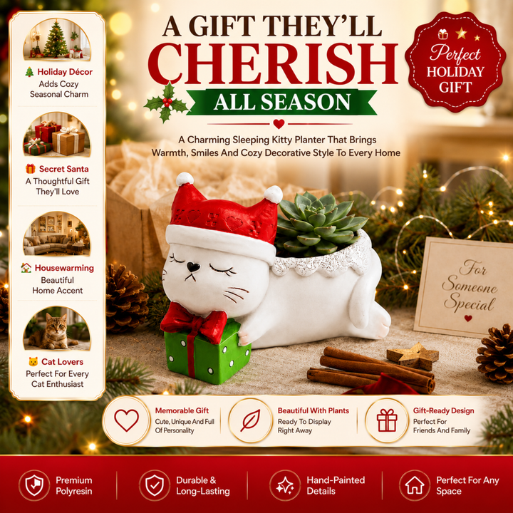Animal Christmas Flower Pot 4 Pcs Set Rabbit Cat Porcupine Elephant Polyresin Succulent Planter Festive Mini Vase with Santa Hat Gift Box Design Indoor Outdoor Home Office Desk Decor Gift