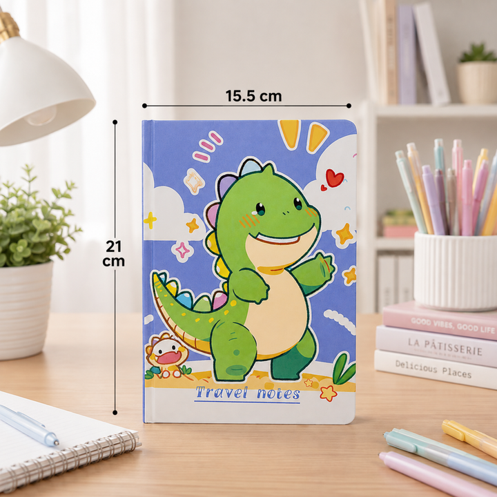 Dinosaur Diary for Students, Cute Dinosaur Notebook for Boys and Girls, Colorful Cartoon Ruled Journal for Writing, Drawing, School Notes, Travel & Everyday Use