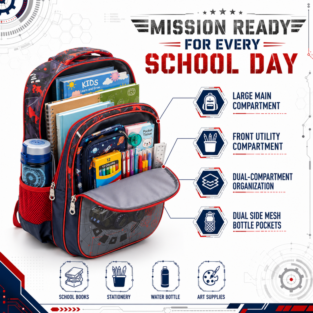 Vehicle Theme School Backpack, Large Capacity Lightweight Durable School Bag with Multiple Compartments, Side Bottle Pockets, Student Backpack for School, Travel & Everyday Use