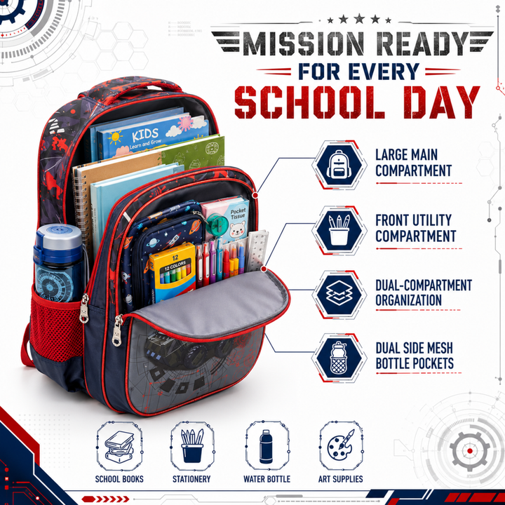 Vehicle Theme School Backpack, Large Capacity Lightweight Durable School Bag with Multiple Compartments, Side Bottle Pockets, Student Backpack for School, Travel & Everyday Use