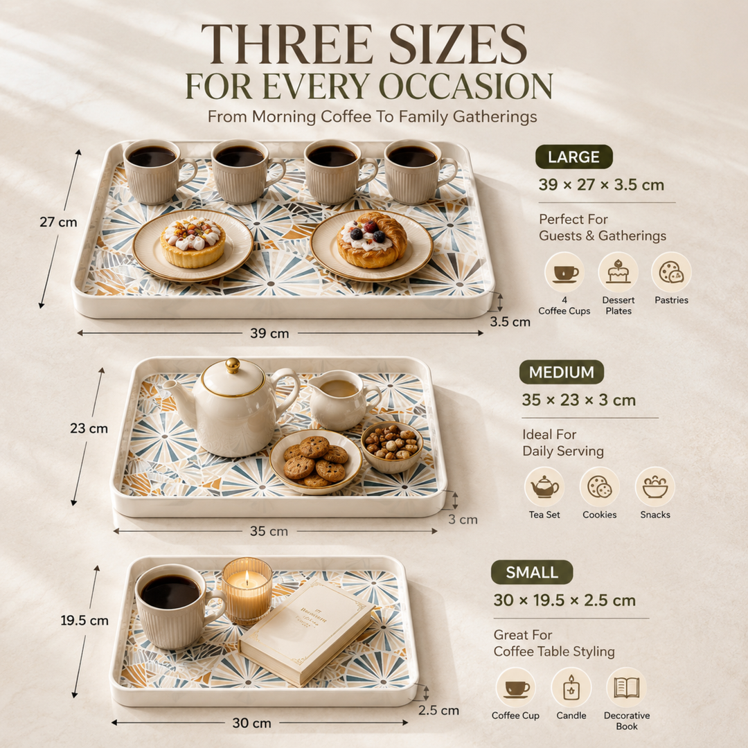 Melamine  Tray White Set Serving Tray Microwave Safe Look Lightweight Durable Platter for Snacks Desserts Tea Coffee Dining Kitchen Party and Restaurant Use