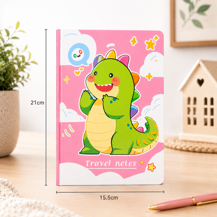 Dinosaur Diary for Students, Cute Dinosaur Notebook for Boys and Girls, Colorful Cartoon Ruled Journal for Writing, Drawing, School Notes, Travel & Everyday Use
