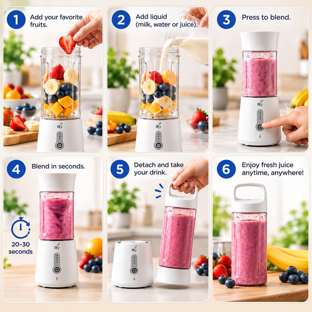 TR6 Blendmate Pro Portable Blender for Smoothies, Protein Shakes & Ice Crushing – 500ML Capacity, Tritan Material, 4000mAh Battery, USB-C Port with Handle Lid