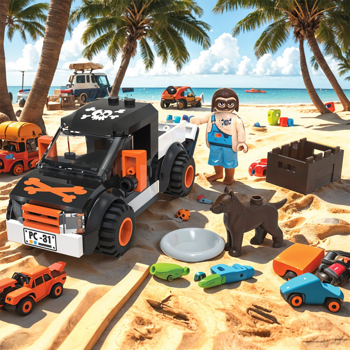 Playtive Pickup Building Set – 77-Piece Off-Roader Brick Toy with Movable Tailgate, Mini-Figure & Dog – Compatible with All Standard Building Bricks – Creative Construction Play Set for Kids Ages 5+ – TÜV & GS Certified – Engineered by Playtive CLIPPYS