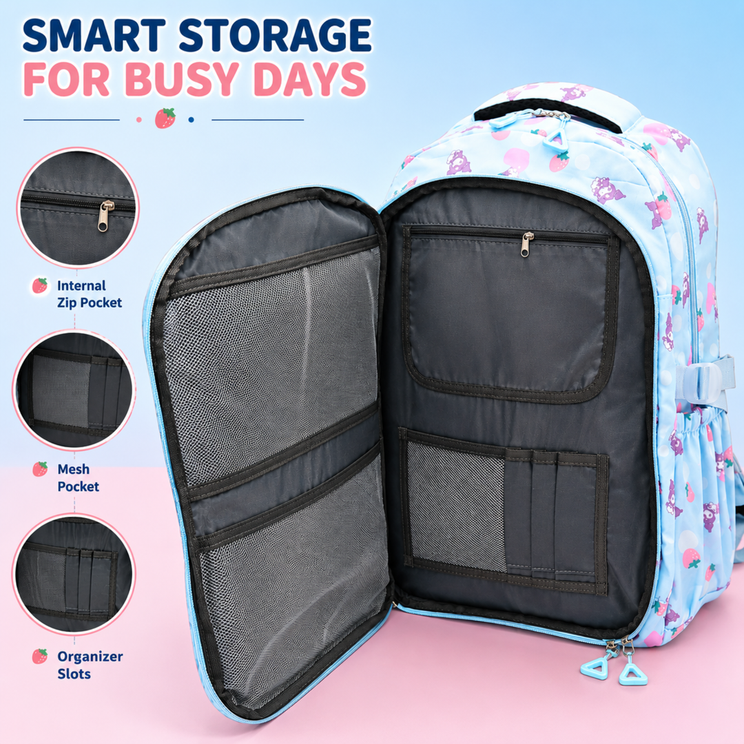 Berry Pop School Bag, Lightweight Backpack with Multiple Compartments, Front Utility Pocket, Side Bottle Pockets & Adjustable Padded Shoulder Straps