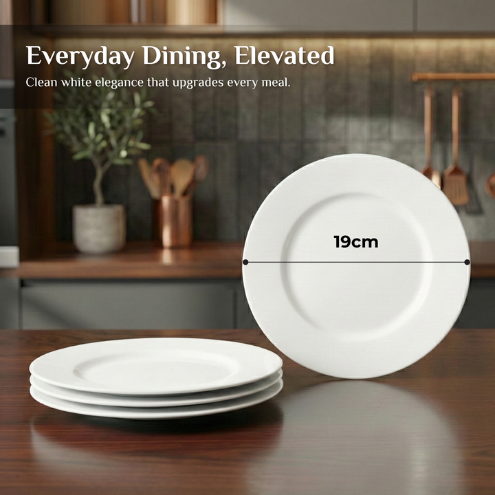 Luminarc White 4 PCS Ceramic Dinner Set  Soup Plate 22cm Dinner Plate 24cm Dessert Plate 19cm Bowl 9.5cm Tableware Set for Home & Restaurant