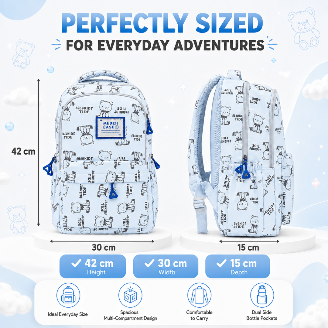 17 Inch Bear Bliss School Backpack Lightweight Multi-Pocket Bookbag with Large Capacity Polyester Adjustable Padded Shoulder Straps Everyday Backpack for School Travel Study Outdoor Use