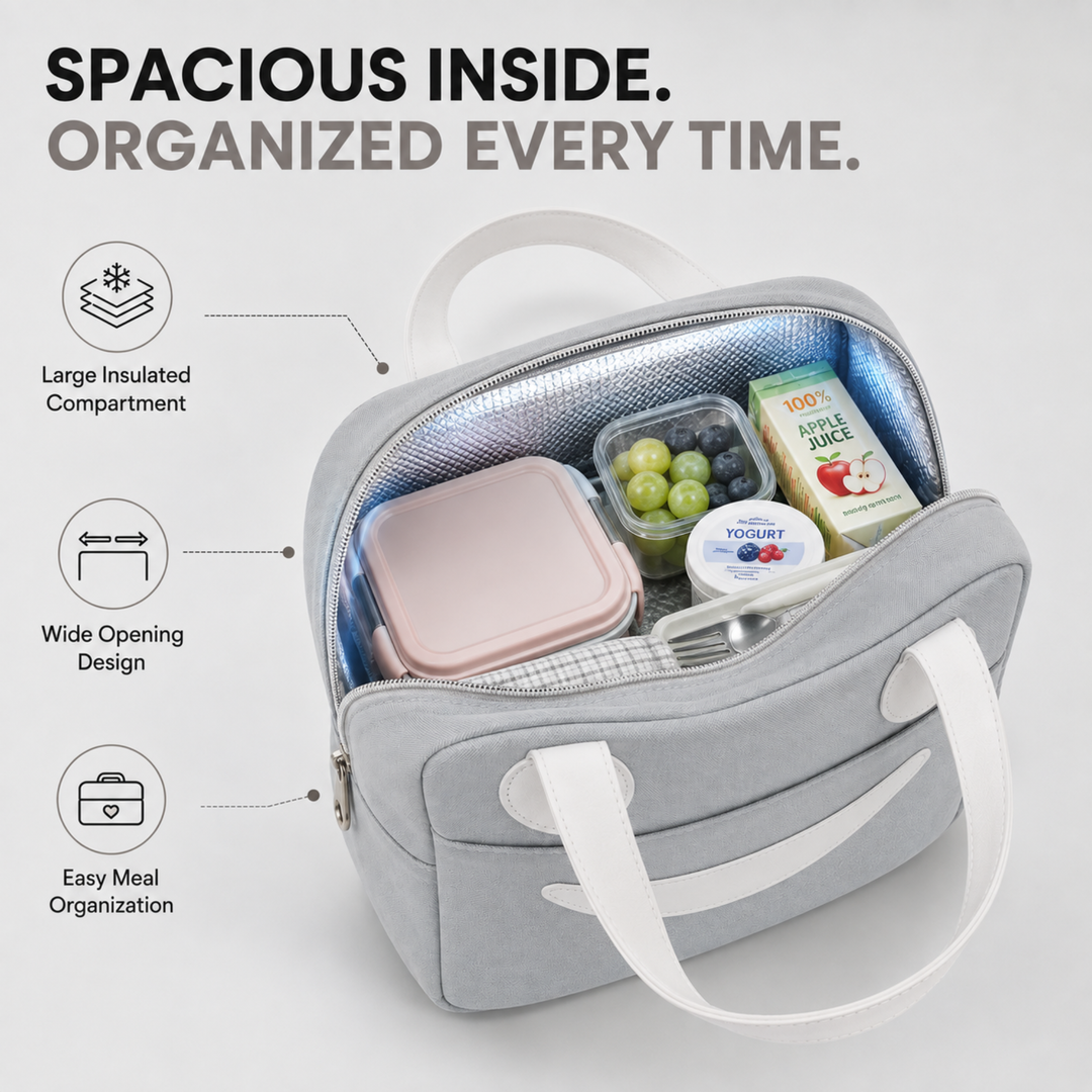 Insulated Lunch Bag, Reusable Thermal Lunch Tote with Zipper Closure, Lightweight Lunch Box Carry Bag for Office, School, Travel, Picnic, Work and Daily Meal Storage