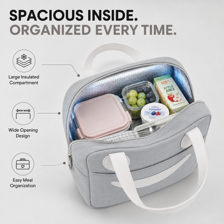 Insulated Lunch Bag, Reusable Thermal Lunch Tote with Zipper Closure, Lightweight Lunch Box Carry Bag for Office, School, Travel, Picnic, Work and Daily Meal Storage