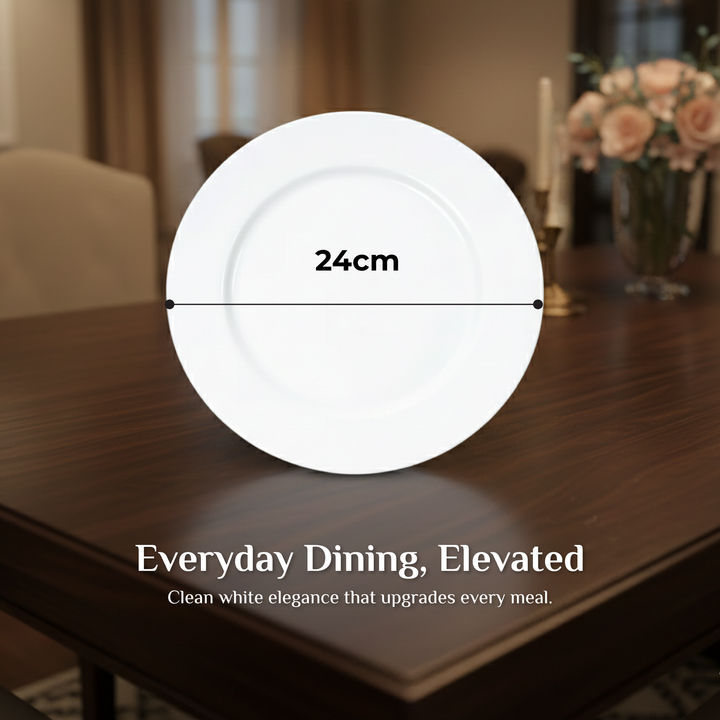 Luminarc White 4 PCS Ceramic Dinner Set  Soup Plate 22cm Dinner Plate 24cm Dessert Plate 19cm Bowl 9.5cm Tableware Set for Home & Restaurant