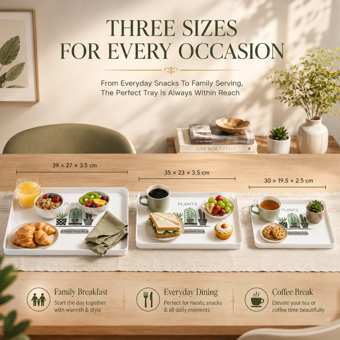 Melamine  Tray White Set Serving Tray Microwave Safe Look Lightweight Durable Platter for Snacks Desserts Tea Coffee Dining Kitchen Party and Restaurant Use