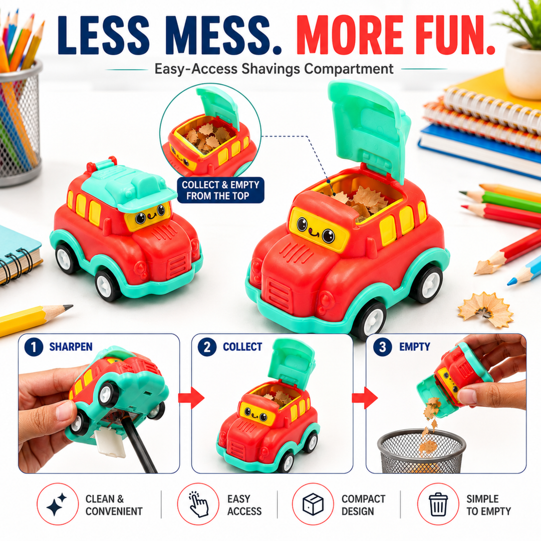 Car Shaped Pencil Sharpener, Cute Vehicle Design Pencil Sharpener, Compact Manual Pencil Sharpener for Students, School, Office, Drawing, Sketching, Writing and Everyday Stationery