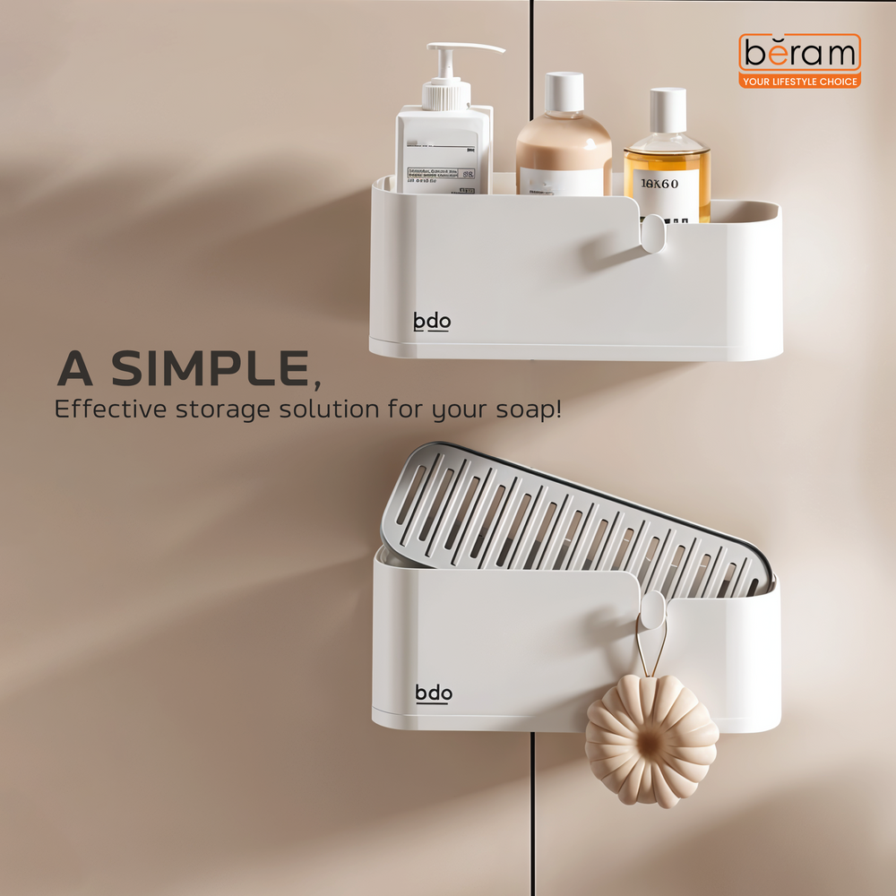 Wall-Mounted Soap Rack – Durable Plastic Soap Holder with Drainage for Bathroom & Kitchen Organization. Space-Saving Easy-to-Install Soap Dish Keeps Bars Dry and Long-Lasting.