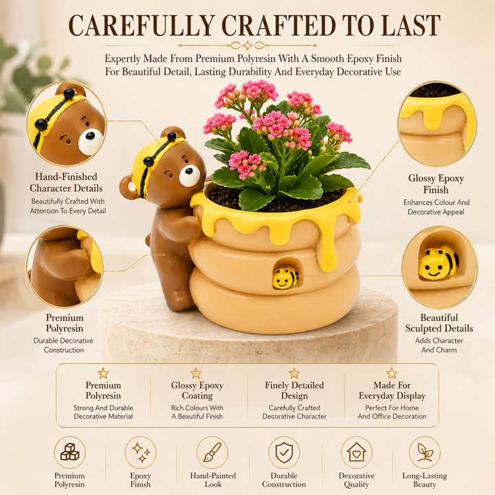 Animal Fruit Harvest Flower Pot Bunny Carrot and Bear Honey Bee Set Polyresin Cute Animal Succulent Planters Decorative Tree Trunk and Honey Pot Vase Desk Flower Pot Pen Pencil Holder Propagator Kit Indoor Outdoor Home Garden Decor